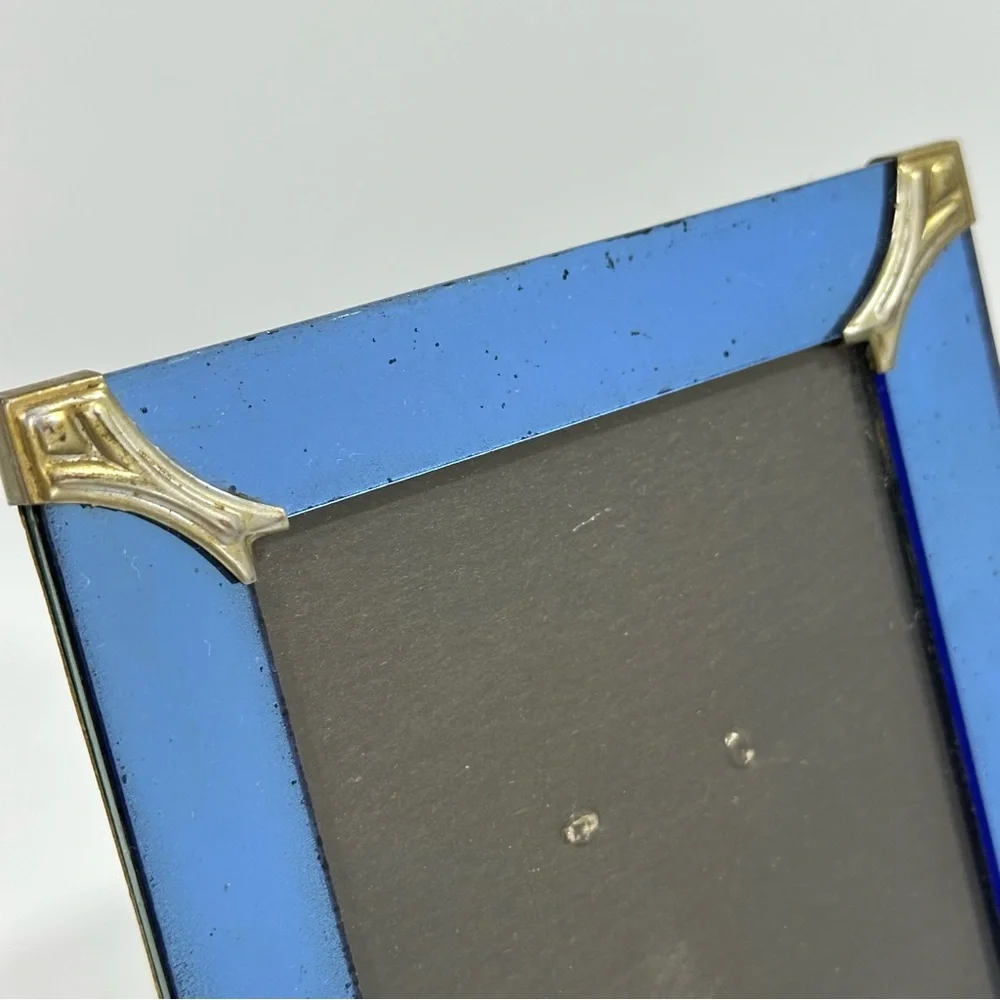 Art Deco Vintage Antique Blue Glass Picture Frame 4x6